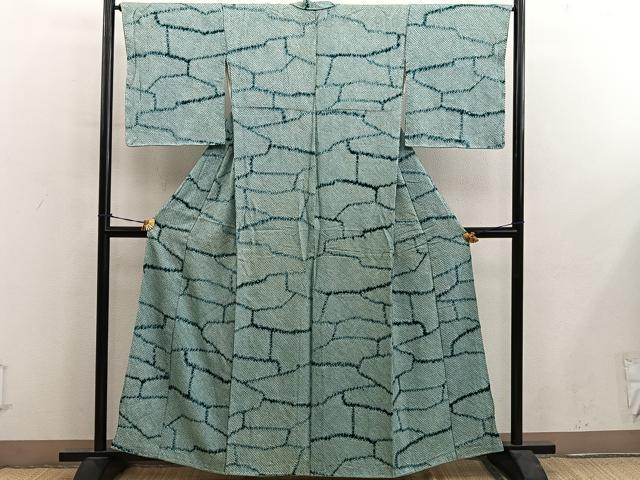 平和屋着物■上質な小紋　総絞り　幾何学文様　正絹　逸品　BAAY0508mz