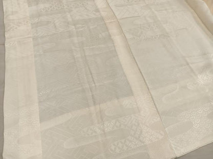 平和屋着物■長襦袢　無双仕立て　エ霞紗綾形地紋　白色　正絹　逸品　BAAY0510mz