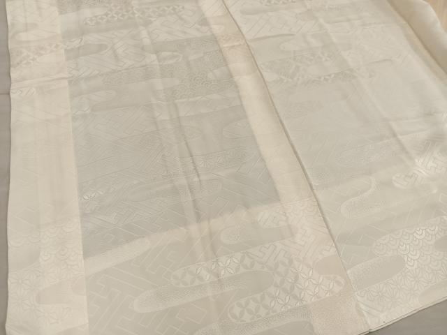 平和屋着物■長襦袢　無双仕立て　エ霞紗綾形地紋　白色　正絹　逸品　BAAY0510mz