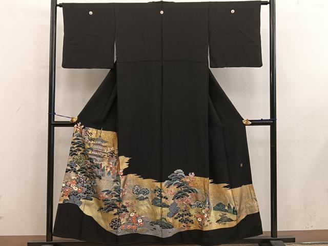 平和屋着物■豪華黒留袖　作家物　風景文　金彩　正絹　逸品　BAAY0513mz