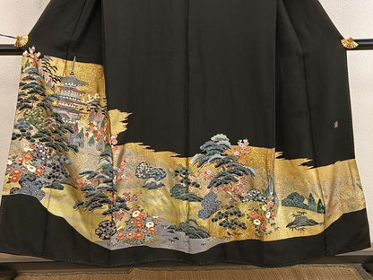 平和屋着物■豪華黒留袖　作家物　風景文　金彩　正絹　逸品　BAAY0513mz