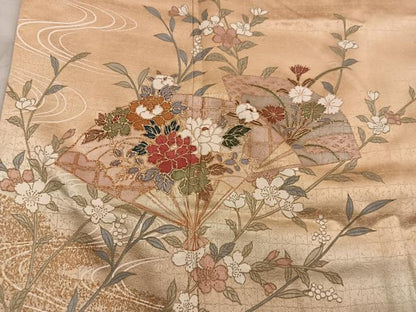 平和屋着物■訪問着　扇面花文　金彩　正絹　逸品　BAAY0515mz