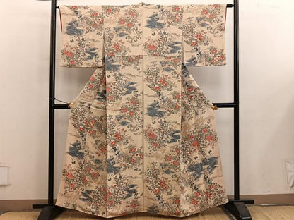 平和屋着物■上質な小紋　花鳥文　鬼しぼ縮緬　正絹　逸品　BAAY0516mz
