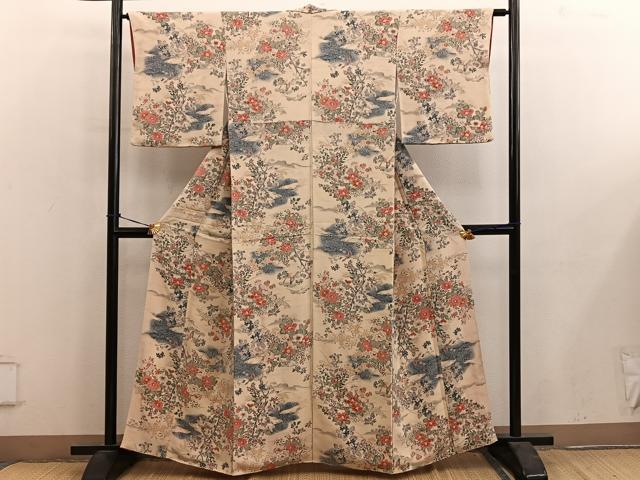平和屋着物■上質な小紋　花鳥文　鬼しぼ縮緬　正絹　逸品　BAAY0516mz