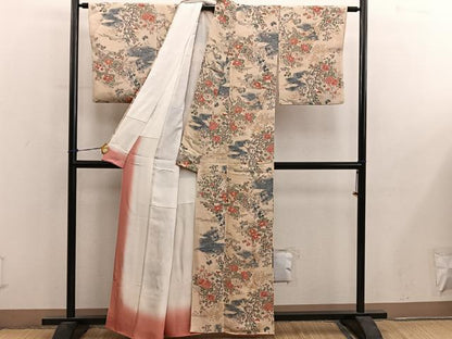 平和屋着物■上質な小紋　花鳥文　鬼しぼ縮緬　正絹　逸品　BAAY0516mz