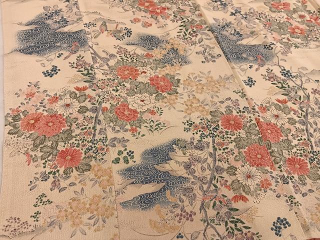 平和屋着物■上質な小紋　花鳥文　鬼しぼ縮緬　正絹　逸品　BAAY0516mz