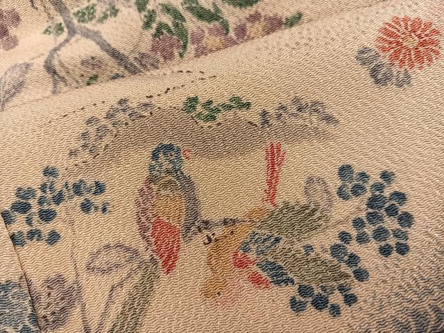平和屋着物■上質な小紋　花鳥文　鬼しぼ縮緬　正絹　逸品　BAAY0516mz