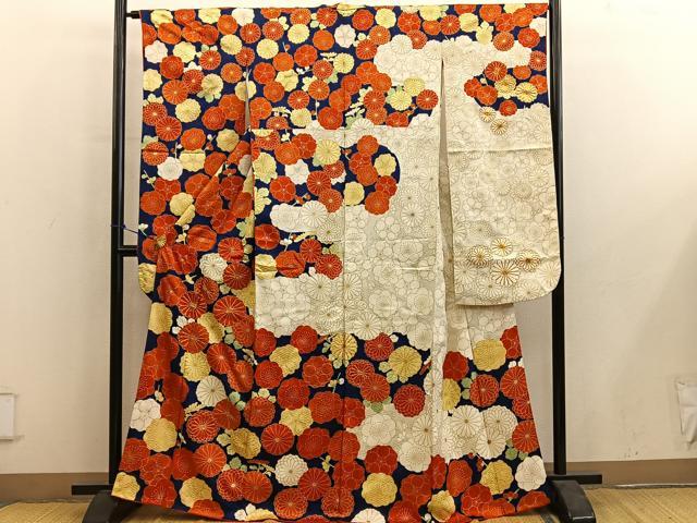 平和屋着物■豪華振袖　駒刺繍　菊花文　金彩　正絹　逸品　BAAY0518mz