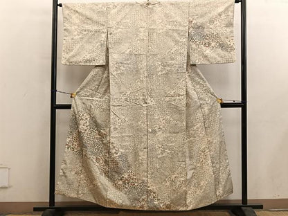 平和屋着物■訪問着　紬地　切嵌更紗花文　正絹　逸品　BAAY0519mz