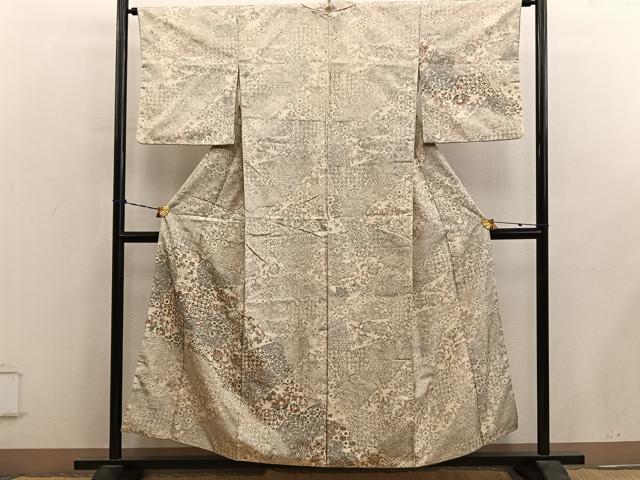 平和屋着物■訪問着　紬地　切嵌更紗花文　正絹　逸品　BAAY0519mz