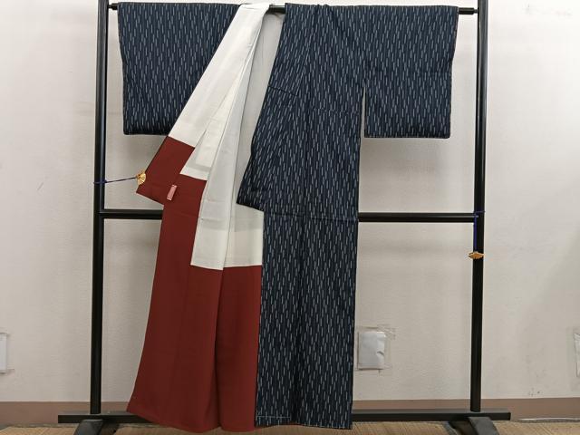 平和屋着物■上質なお召　幾何学文様　正絹　逸品　未使用　BAAY0521mz