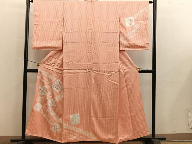 平和屋着物■訪問着　絞り　刺繍　色紙枝花文　銀彩　正絹　逸品　BAAY0523mz