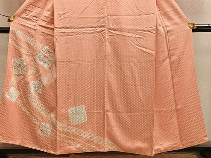 平和屋着物■訪問着　絞り　刺繍　色紙枝花文　銀彩　正絹　逸品　BAAY0523mz
