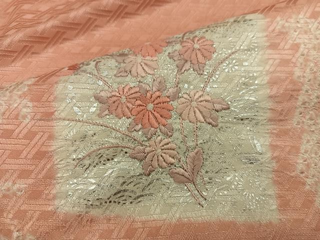 平和屋着物■訪問着　絞り　刺繍　色紙枝花文　銀彩　正絹　逸品　BAAY0523mz
