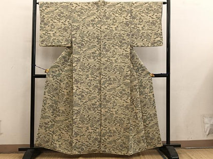 平和屋着物■上質な小紋　型染め　菊花文　鬼しぼ縮緬　正絹　逸品　BAAY0524mz