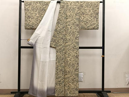 平和屋着物■上質な小紋　型染め　菊花文　鬼しぼ縮緬　正絹　逸品　BAAY0524mz