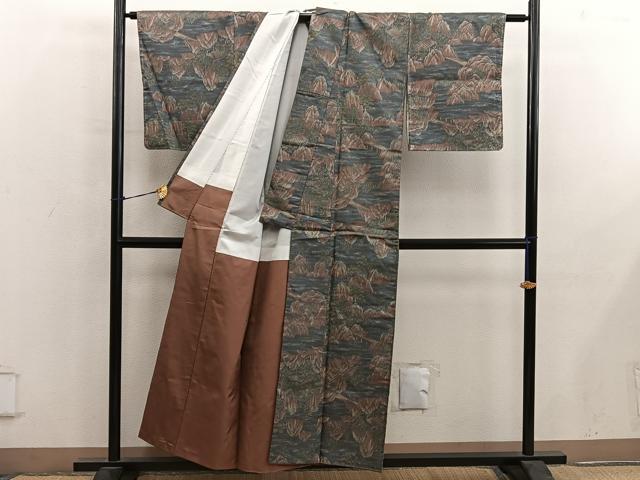 平和屋着物■上質な紬　風景文　正絹　逸品　BAAY0530mz