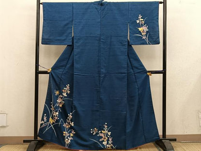 平和屋着物■訪問着　友禅　紬地　枝花文　正絹　逸品　BAAY0534mz