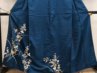 平和屋着物■訪問着　友禅　紬地　枝花文　正絹　逸品　BAAY0534mz