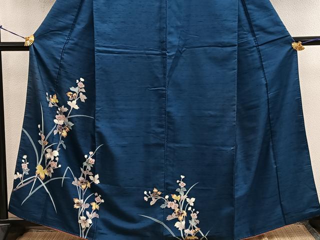 平和屋着物■訪問着　友禅　紬地　枝花文　正絹　逸品　BAAY0534mz