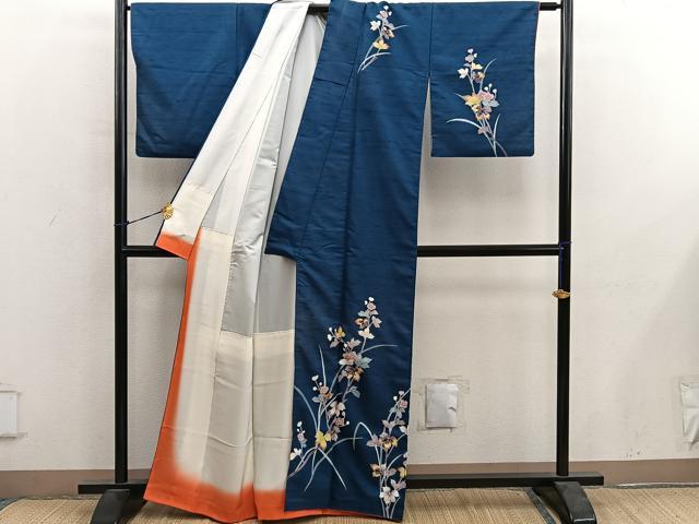 平和屋着物■訪問着　友禅　紬地　枝花文　正絹　逸品　BAAY0534mz