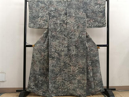 平和屋着物■上質な小紋　流水花文　鬼しぼ縮緬　正絹　逸品　BAAY0541mz