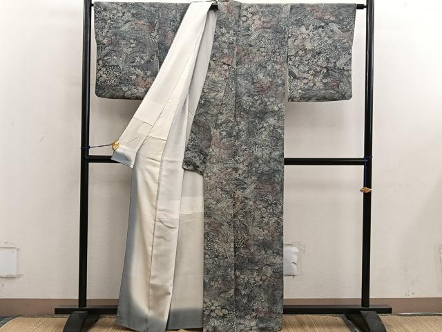 平和屋着物■上質な小紋　流水花文　鬼しぼ縮緬　正絹　逸品　BAAY0541mz