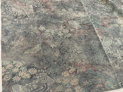 平和屋着物■上質な小紋　流水花文　鬼しぼ縮緬　正絹　逸品　BAAY0541mz