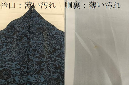 平和屋着物■上質な小紋　藍　型染め　流水花文　正絹　逸品　BAAY0543mz