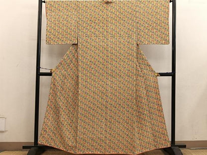 平和屋着物■上質な小紋　型染め　菱唐草文　正絹　逸品　BAAY0544mz