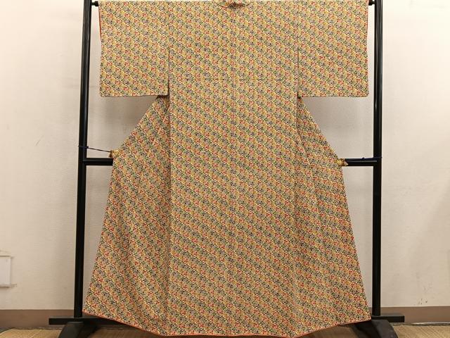 平和屋着物■上質な小紋　型染め　菱唐草文　正絹　逸品　BAAY0544mz