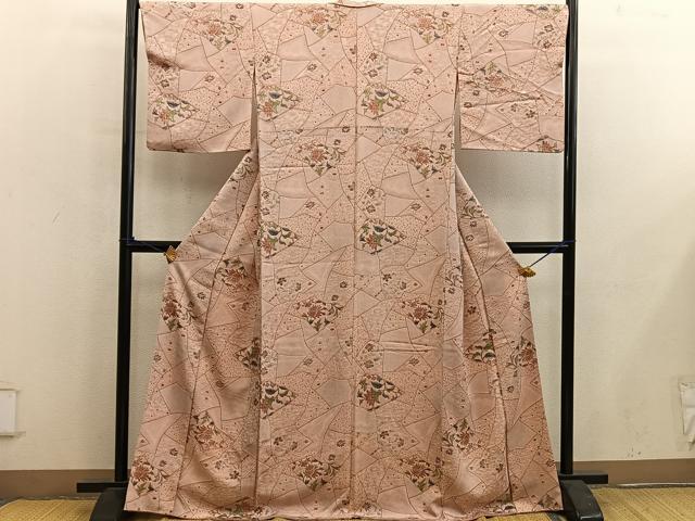平和屋着物●上質なお召　草花文　正絹　逸品　BAAY0545mz