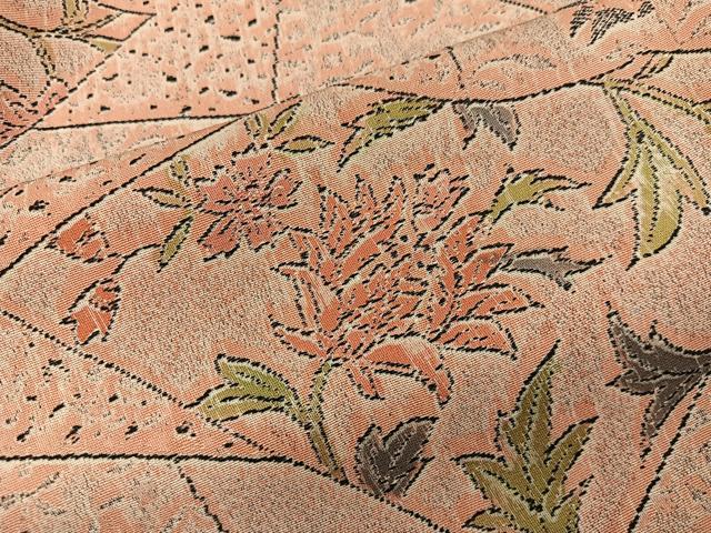 平和屋着物●上質なお召　草花文　正絹　逸品　BAAY0545mz