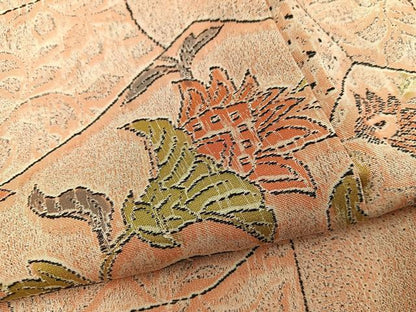 平和屋着物●上質なお召　草花文　正絹　逸品　BAAY0545mz