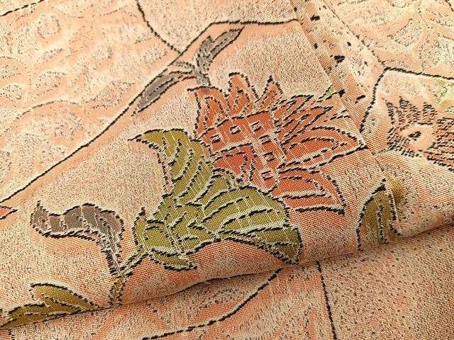 平和屋着物●上質なお召　草花文　正絹　逸品　BAAY0545mz