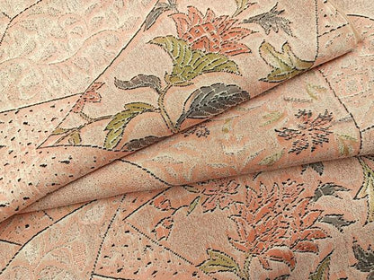 平和屋着物●上質なお召　草花文　正絹　逸品　BAAY0545mz