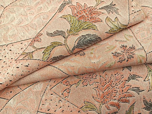 平和屋着物●上質なお召　草花文　正絹　逸品　BAAY0545mz