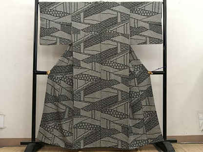 平和屋着物■上質な小紋　亀甲鹿の子文　正絹　逸品　BAAY0555mz