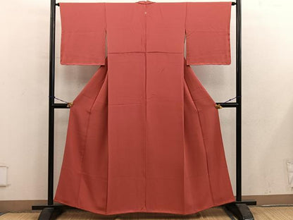 平和屋着物■上質な色無地　赤丹色　正絹　逸品　BAAY0556mz