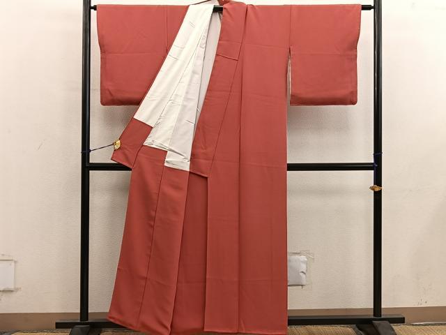 平和屋着物■上質な色無地　赤丹色　正絹　逸品　BAAY0556mz