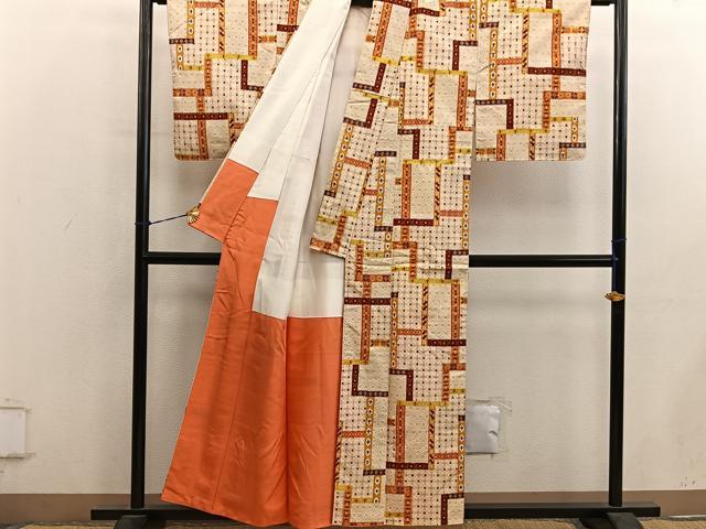 平和屋着物■上質な紬　幾何学文様　正絹　逸品　BAAY0557mz