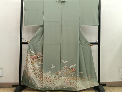 平和屋着物■豪華色留袖　駒刺繍　地紙重ね飛鶴花文　暈し染め　金彩　正絹　逸品　BAAY0558mz