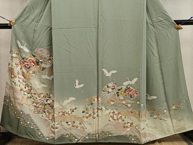 平和屋着物■豪華色留袖　駒刺繍　地紙重ね飛鶴花文　暈し染め　金彩　正絹　逸品　BAAY0558mz