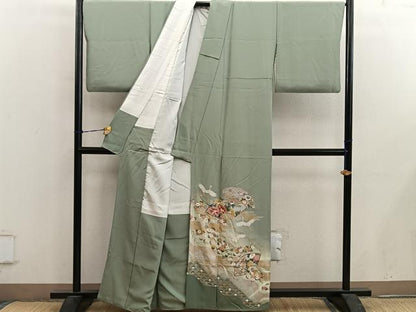 平和屋着物■豪華色留袖　駒刺繍　地紙重ね飛鶴花文　暈し染め　金彩　正絹　逸品　BAAY0558mz