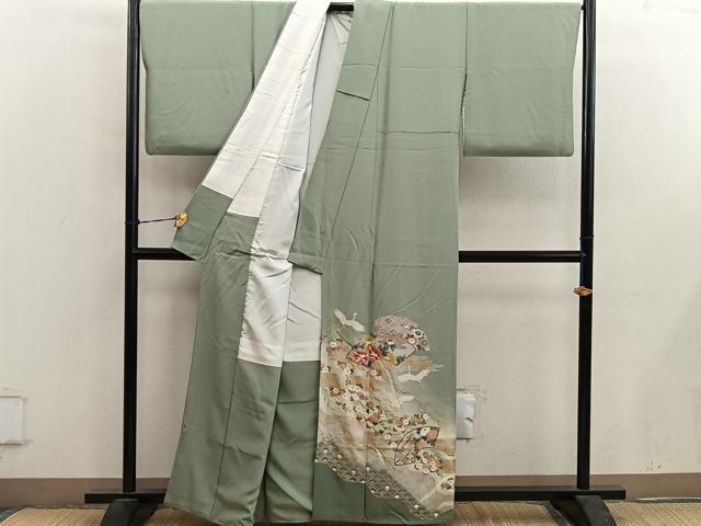 平和屋着物■豪華色留袖　駒刺繍　地紙重ね飛鶴花文　暈し染め　金彩　正絹　逸品　BAAY0558mz