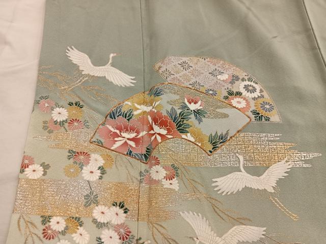 平和屋着物■豪華色留袖　駒刺繍　地紙重ね飛鶴花文　暈し染め　金彩　正絹　逸品　BAAY0558mz