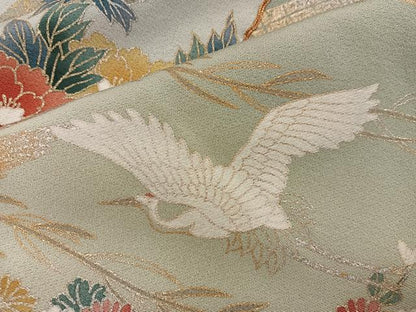 平和屋着物■豪華色留袖　駒刺繍　地紙重ね飛鶴花文　暈し染め　金彩　正絹　逸品　BAAY0558mz
