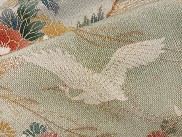 平和屋着物■豪華色留袖　駒刺繍　地紙重ね飛鶴花文　暈し染め　金彩　正絹　逸品　BAAY0558mz