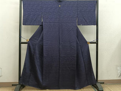 平和屋着物■上質な色無地　立波地紋　黒緑色　正絹　逸品　BAAY0560mz