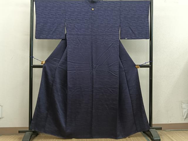 平和屋着物■上質な色無地　立波地紋　黒緑色　正絹　逸品　BAAY0560mz